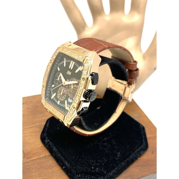 JBW Men's Watch J6379D Echelon Diamond Quartz Black Dial Rose Gold Brown Leather - Picture 2 of 15